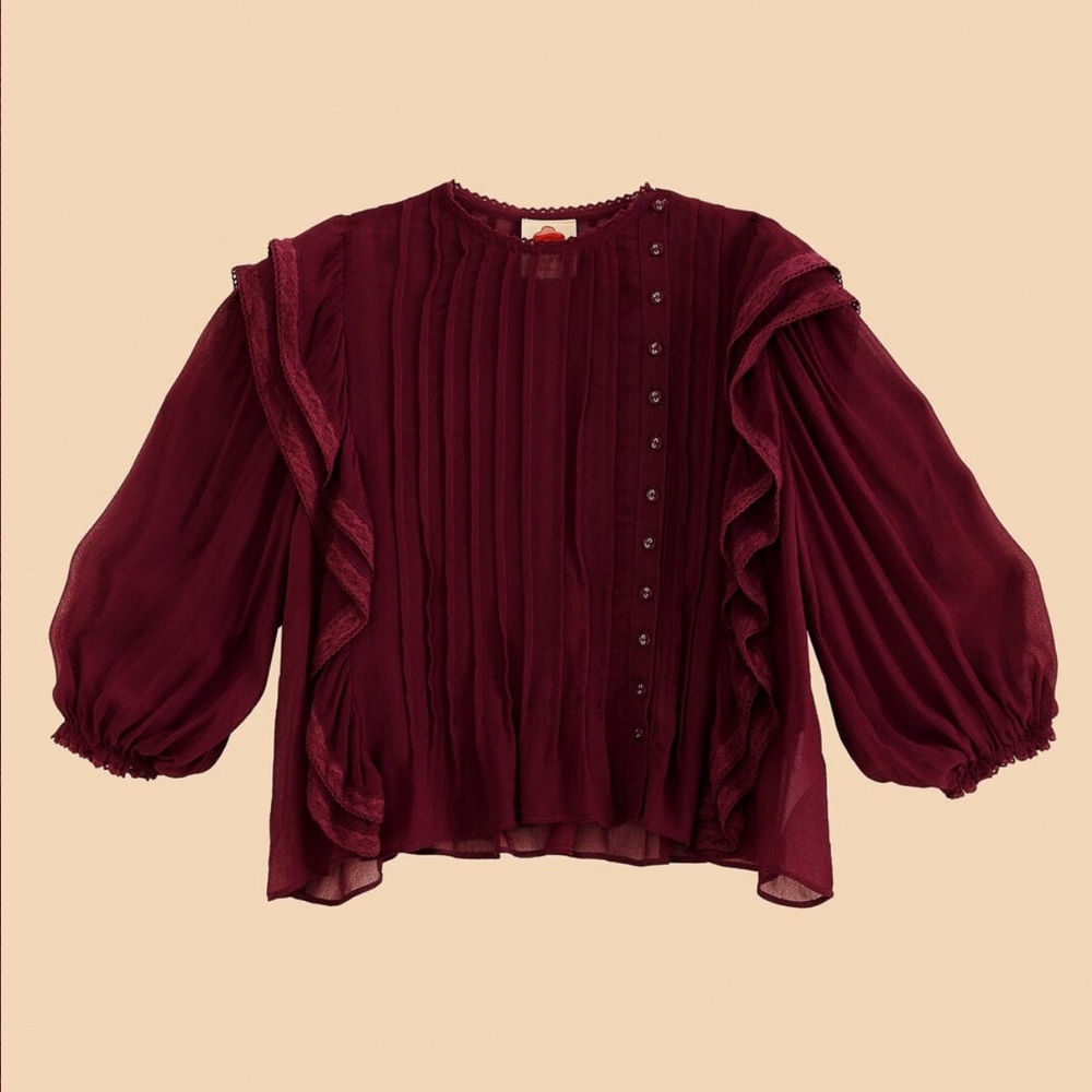 Farm Rio Burgundy Ruffle Blouse - Picture 9 of 9